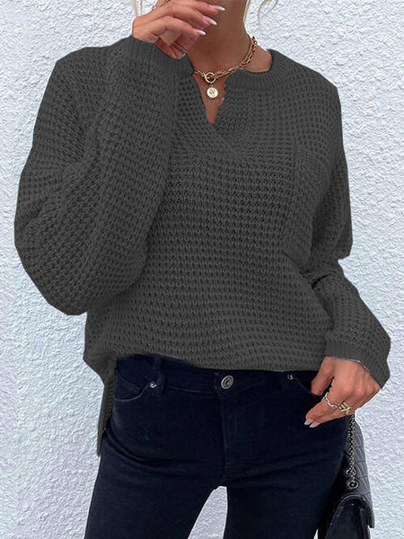 Notched Waffle Knit Sweater [6 Colors]