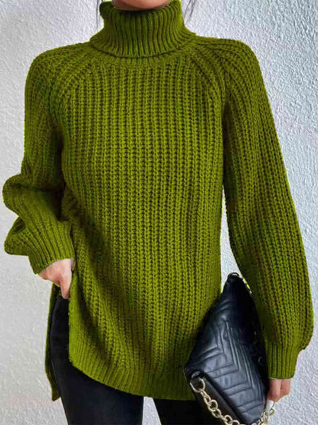 Chunky Turtleneck Slit Sweater [4 Colors]