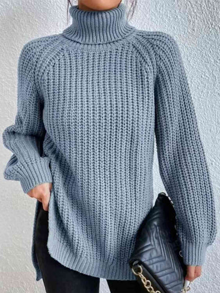 Chunky Turtleneck Slit Sweater [4 Colors]
