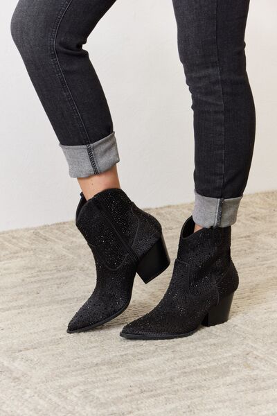 Let's Talk Black Rhinestone Booties