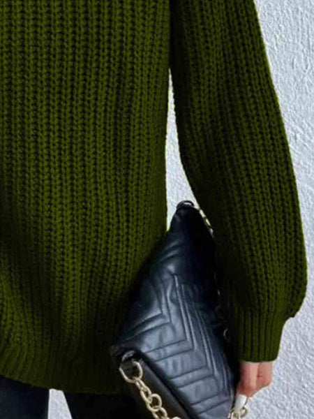 Chunky Turtleneck Slit Sweater [4 Colors]