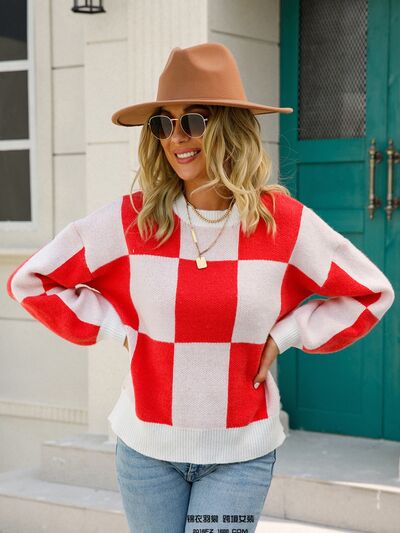 Crewneck Checkered Sweater [3 Colors]