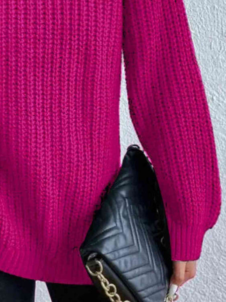 Chunky Turtleneck Slit Sweater [4 Colors]