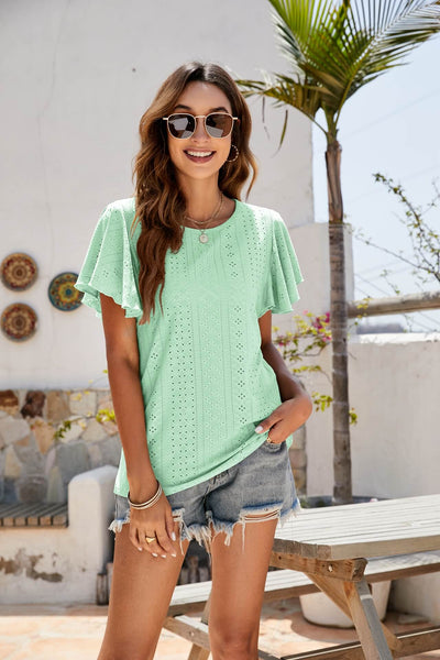 Eyelet Flutter Sleeve Top