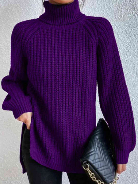 Chunky Turtleneck Slit Sweater [4 Colors]