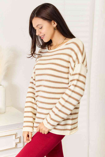 Caramel Striped Crewneck Sweater