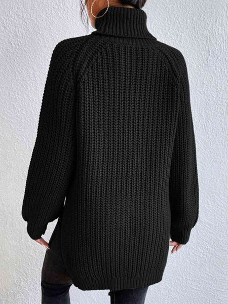 Chunky Turtleneck Slit Sweater [4 Colors]