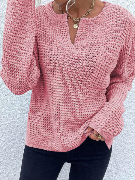 Notched Waffle Knit Sweater [6 Colors]