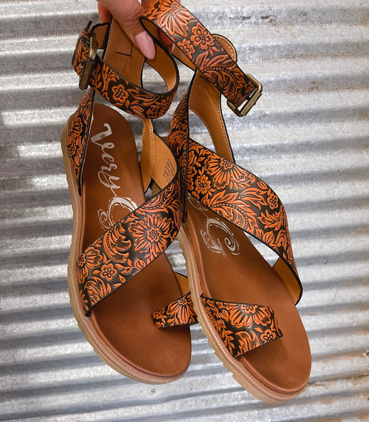 Faux Leather Tooled Sandals