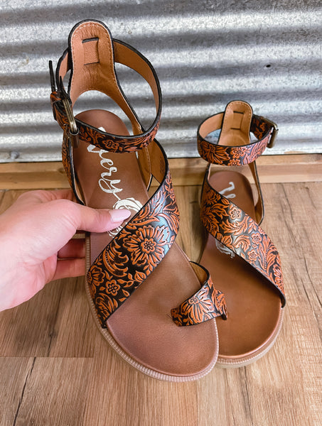 Faux Leather Tooled Sandals