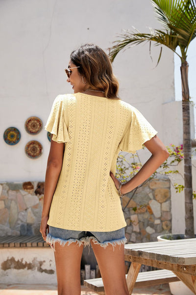 Eyelet Flutter Sleeve Top