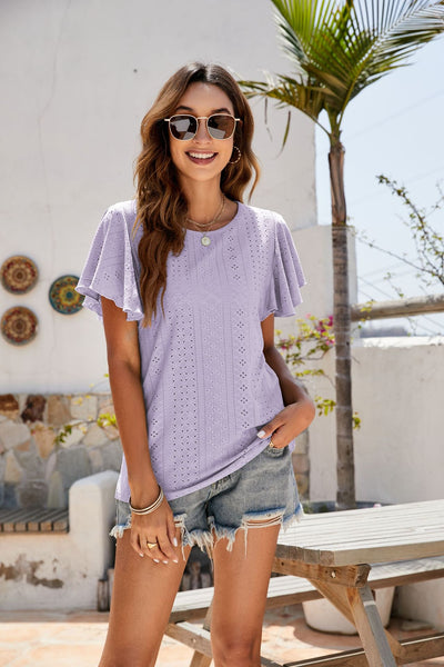 Eyelet Flutter Sleeve Top