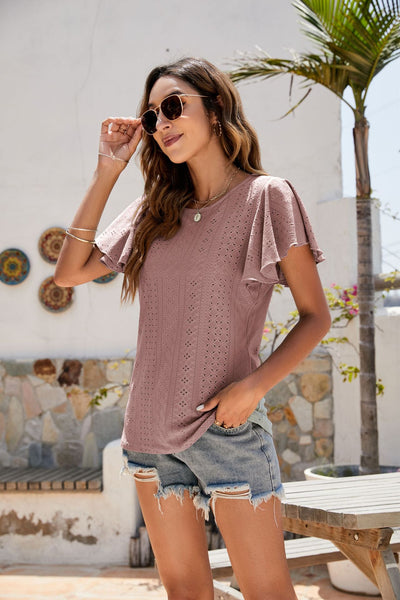 Eyelet Flutter Sleeve Top