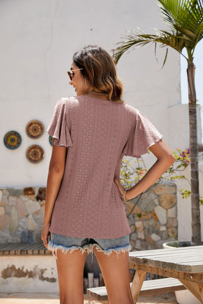 Eyelet Flutter Sleeve Top