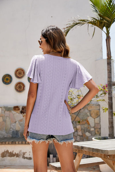 Eyelet Flutter Sleeve Top