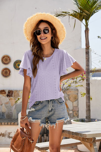 Eyelet Flutter Sleeve Top