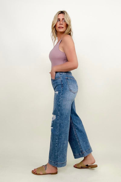 High Rise Distressed Wide Leg Cropped Jeans