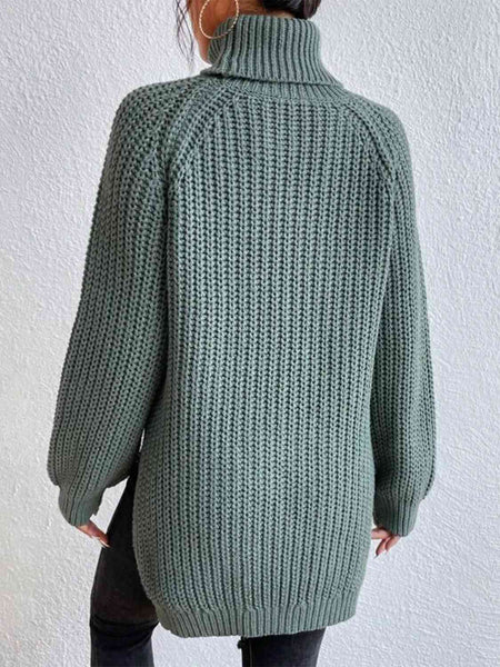 Chunky Turtleneck Slit Sweater [4 Colors]