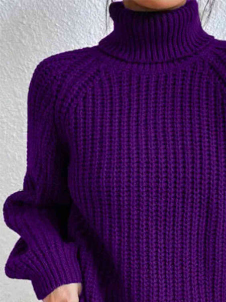 Chunky Turtleneck Slit Sweater [4 Colors]