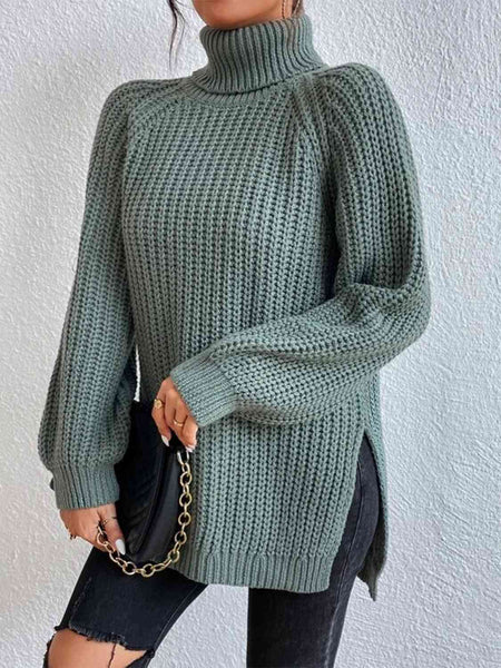 Chunky Turtleneck Slit Sweater [4 Colors]