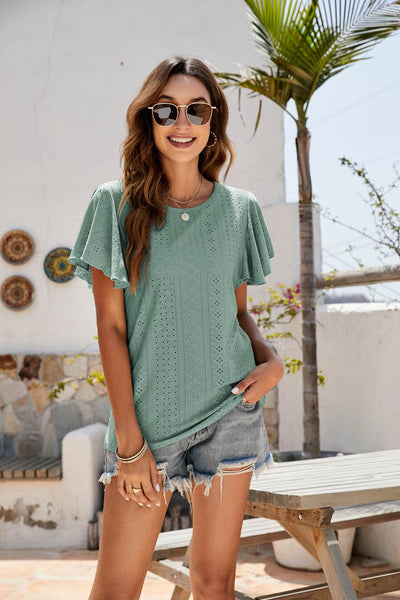 Eyelet Flutter Sleeve Top