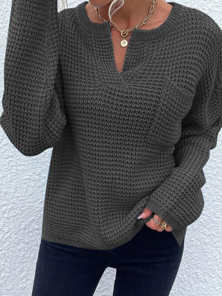 Notched Waffle Knit Sweater [6 Colors]