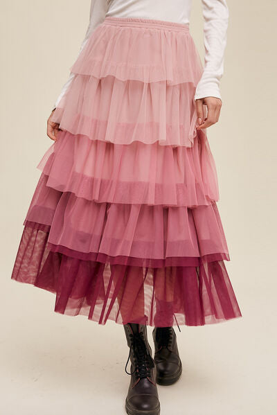 Tiered Tulle Midi Skirt