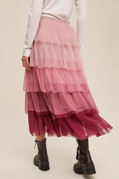 Tiered Tulle Midi Skirt