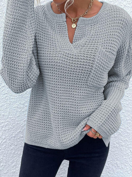 Notched Waffle Knit Sweater [6 Colors]