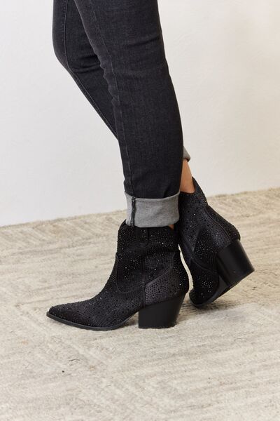 Let's Talk Black Rhinestone Booties