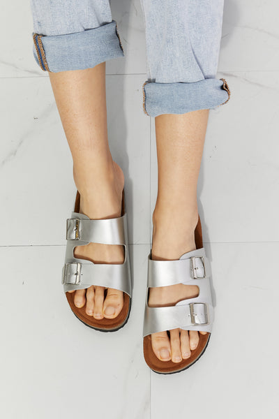 Best Life Double Buckle Silver Slides