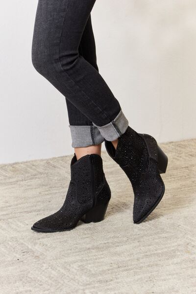 Let's Talk Black Rhinestone Booties