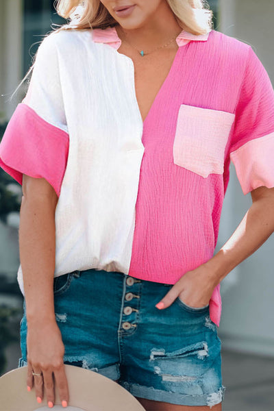 On Wednesdays Color Block Pink Button Down