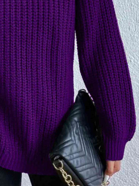 Chunky Turtleneck Slit Sweater [4 Colors]