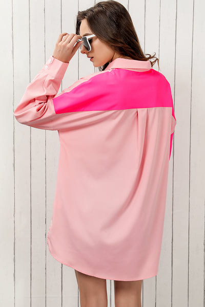 Pink Color Block Button Up Shirt