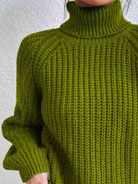 Chunky Turtleneck Slit Sweater [4 Colors]