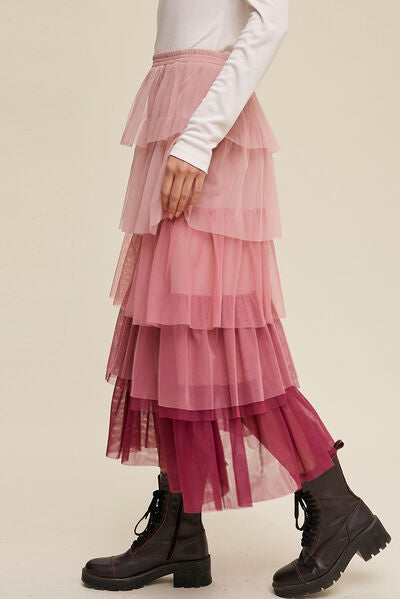 Tiered Tulle Midi Skirt