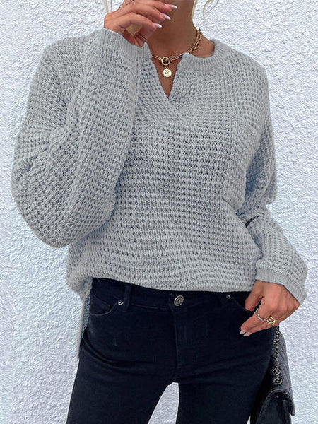 Notched Waffle Knit Sweater [6 Colors]