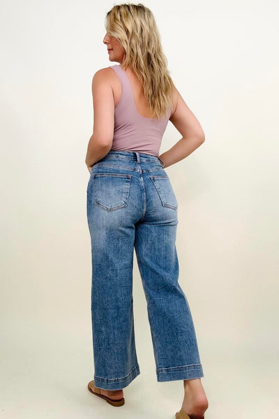 High Rise Distressed Wide Leg Cropped Jeans