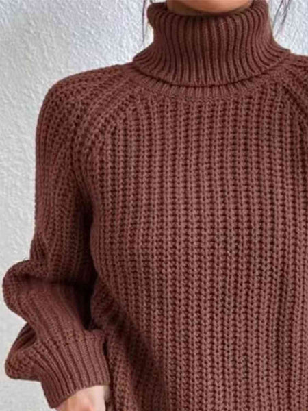 Chunky Turtleneck Slit Sweater [4 Colors]