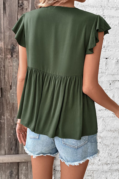Tie Neck Flutter Sleeve Top