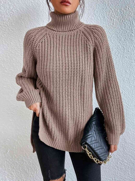 Chunky Turtleneck Slit Sweater [4 Colors]