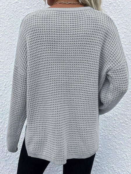 Notched Waffle Knit Sweater [6 Colors]