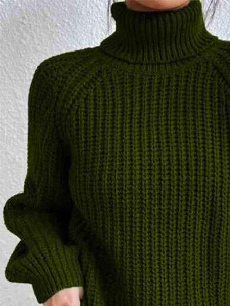 Chunky Turtleneck Slit Sweater [4 Colors]