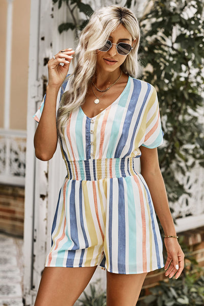 Fashionably Late Striped Romper
