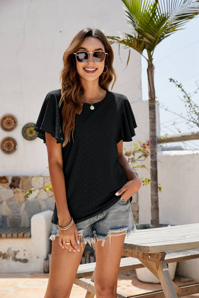 Eyelet Flutter Sleeve Top