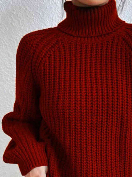 Chunky Turtleneck Slit Sweater [4 Colors]