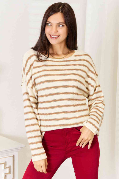 Caramel Striped Crewneck Sweater