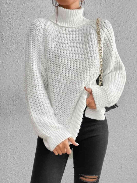 Chunky Turtleneck Slit Sweater [4 Colors]